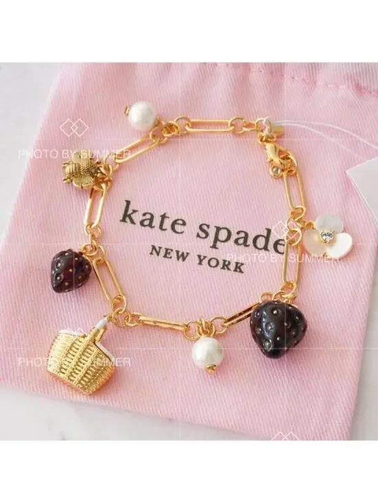 Kate Spade Picnic Perfect Charm Bracelet Strawberry Basket Bee Flower NWT - Picture 5 of 10